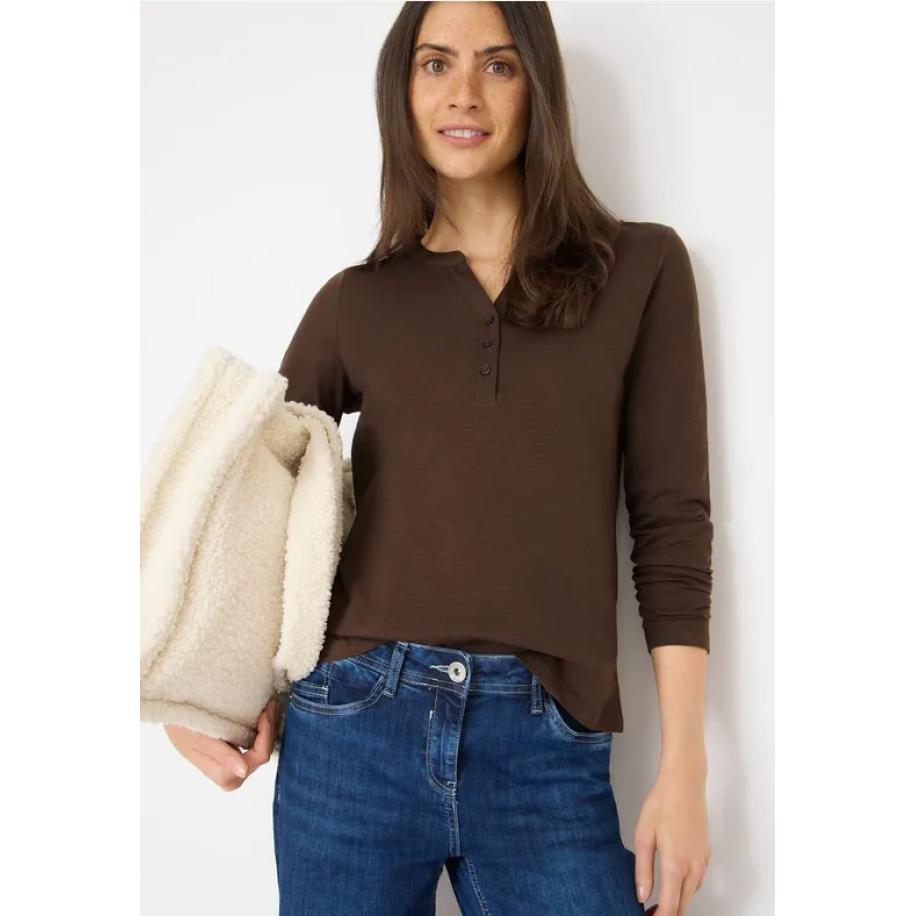 CECIL Shirt met lange mouwen met gespleten hals Bruin