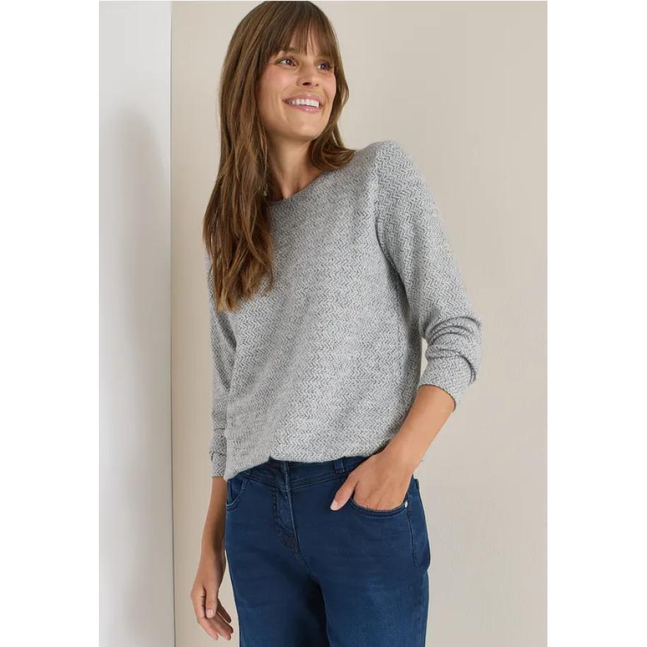 CECIL Shirt met visgraatmotief en jacquardmotief Blauw