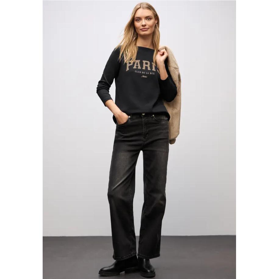 Street One Langarmshirt mit Wording Zwart