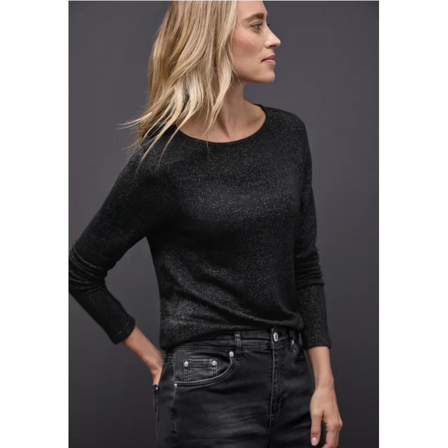 Street One Glitterend shirt met lange mouwen Zwart