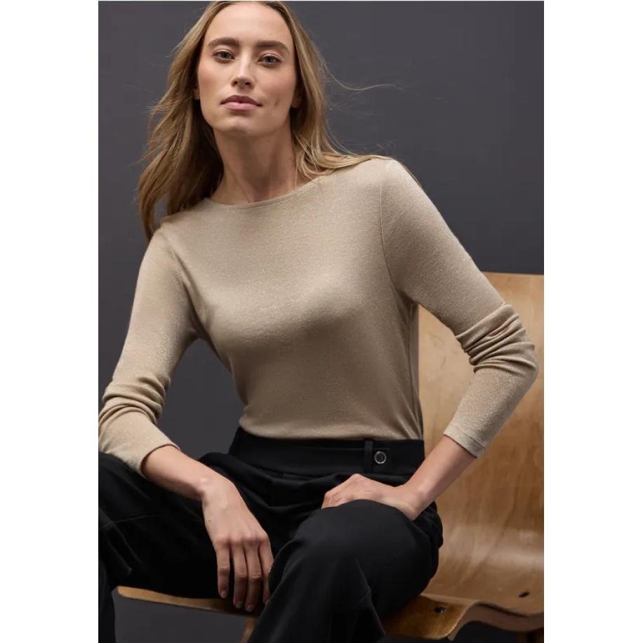 Street One Glitterend shirt met lange mouwen Bruin