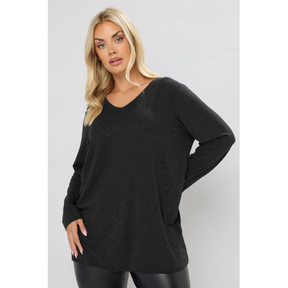 Yours Curve Zwarte Top Met Studs Versierd Size 58-60 Zwart