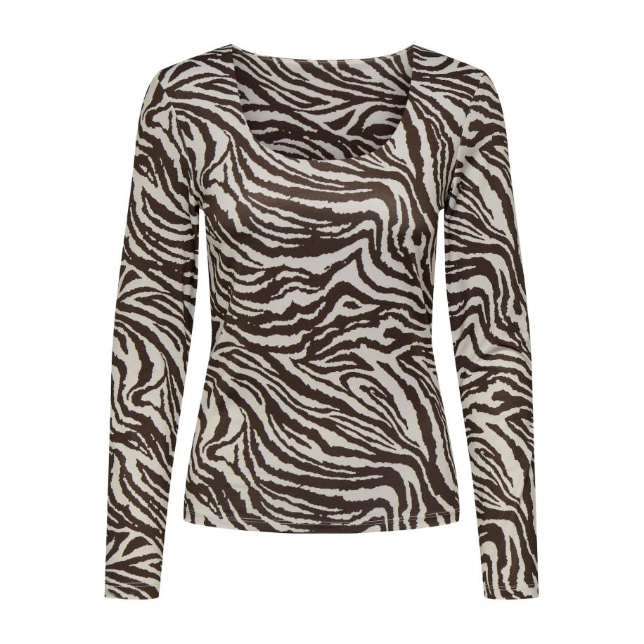 Only ONLY Shirt ONLLone donkerbruin / offwhite -