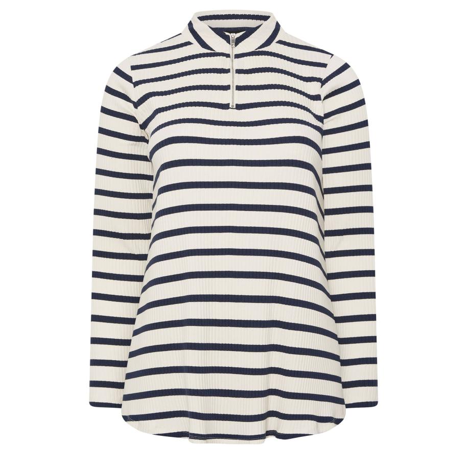 Yours Ivoorwitte Gestreepte Top Met Ritshals Size 62-64 Wit