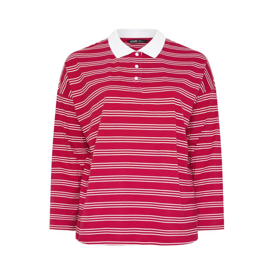 Yours Roodwit Gestreepte Top Met Rugbykraag Size 62-64 Rood