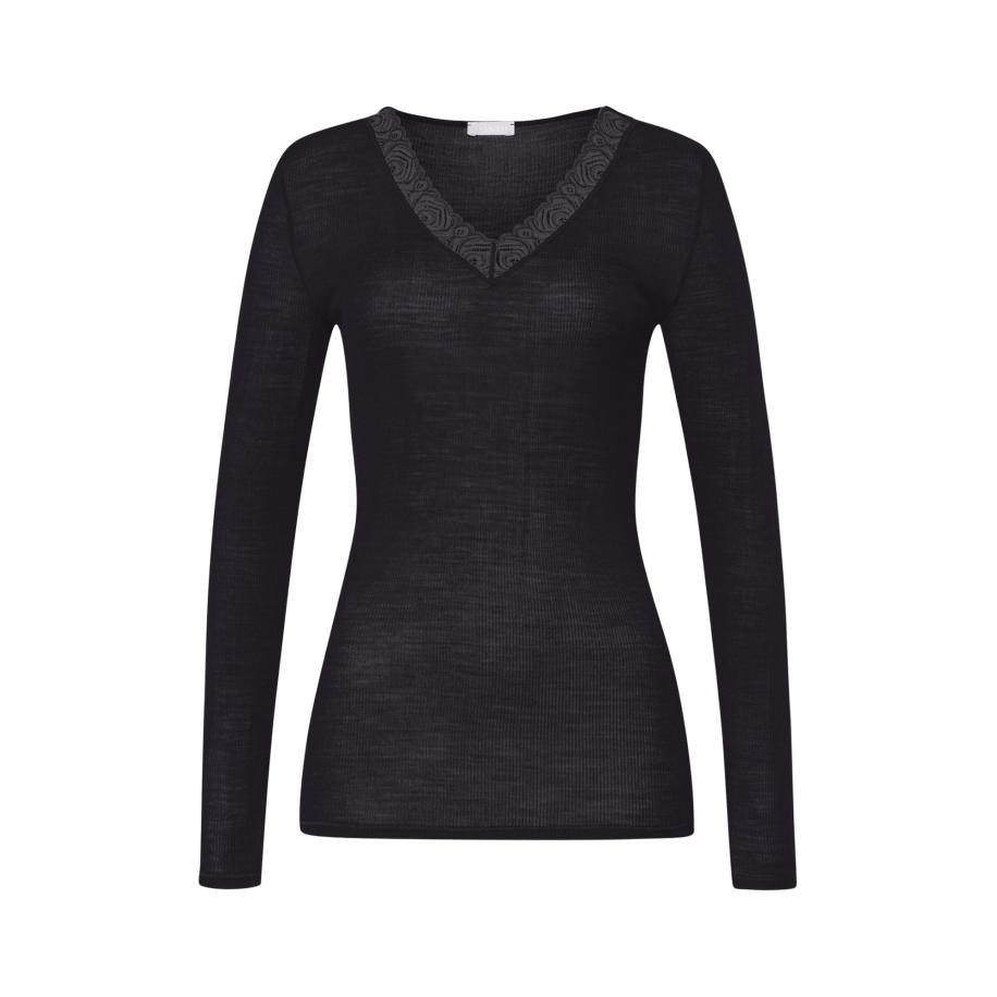 Hanro Hanro Shirt Woolen Lace zwart -