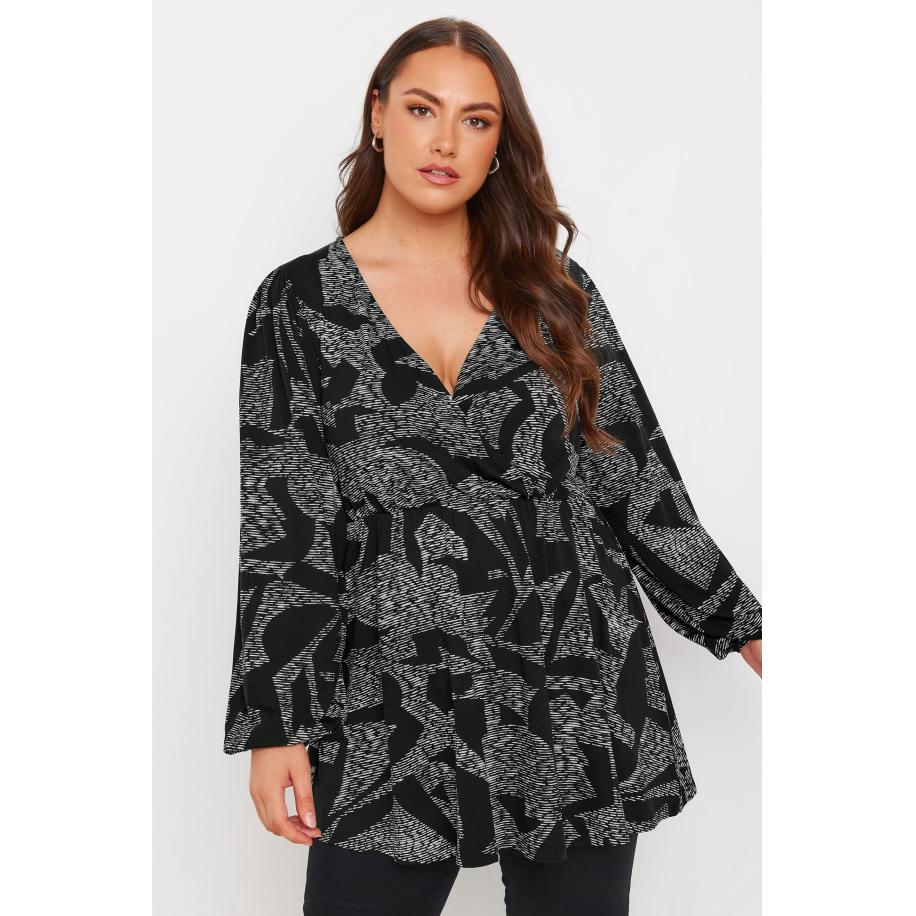 Yours Lange Wikkeltop Met Abstracte Print In Zwart Size 66-68 Zwart