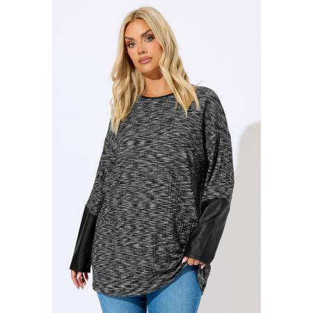 Yours Curve Grey Marl Imitatieleren Mouwtop Size 58-60