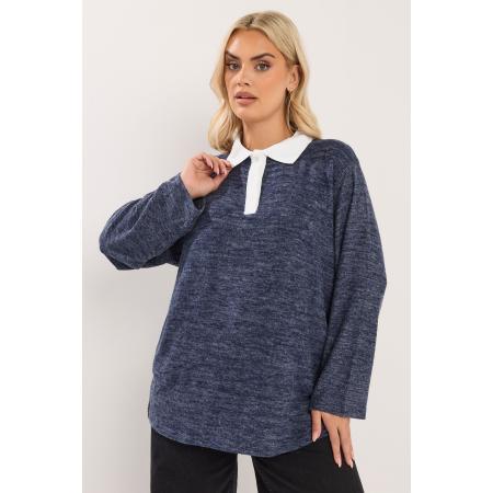 Yours Zachte Top Met Rugbykraag In Gemêleerd Donkerblauw Size 62-64