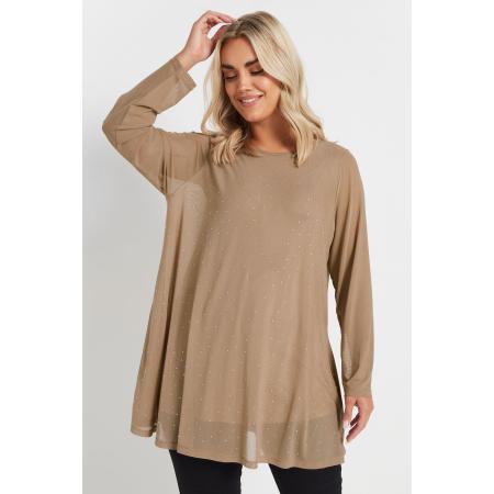 Yours Mesh Top Met Studversiering Aan De Voorkant In Beige Size 58-60