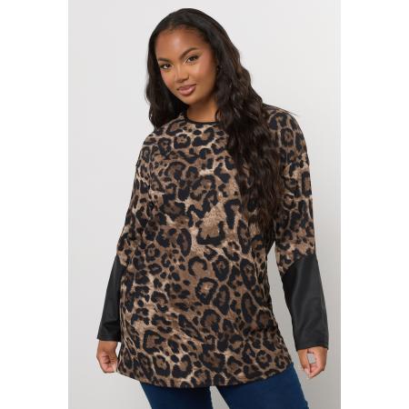 Yours Curve Leopard Print Kunstleren Mouwtop Size 58-60