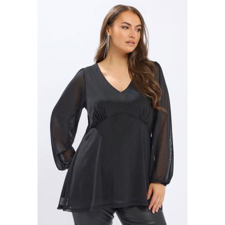 Yours Curve Zwarte Mesh Top Met Ballonmouwen Size 66-68