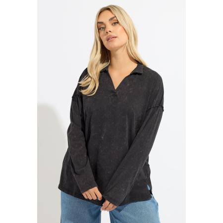 Yours Curve Grijze Acid Wash Top Met Kraag Size 54-56