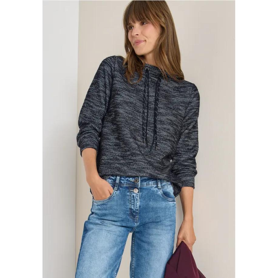 CECIL Shirt met structuur en trechtervormige hals Blauw