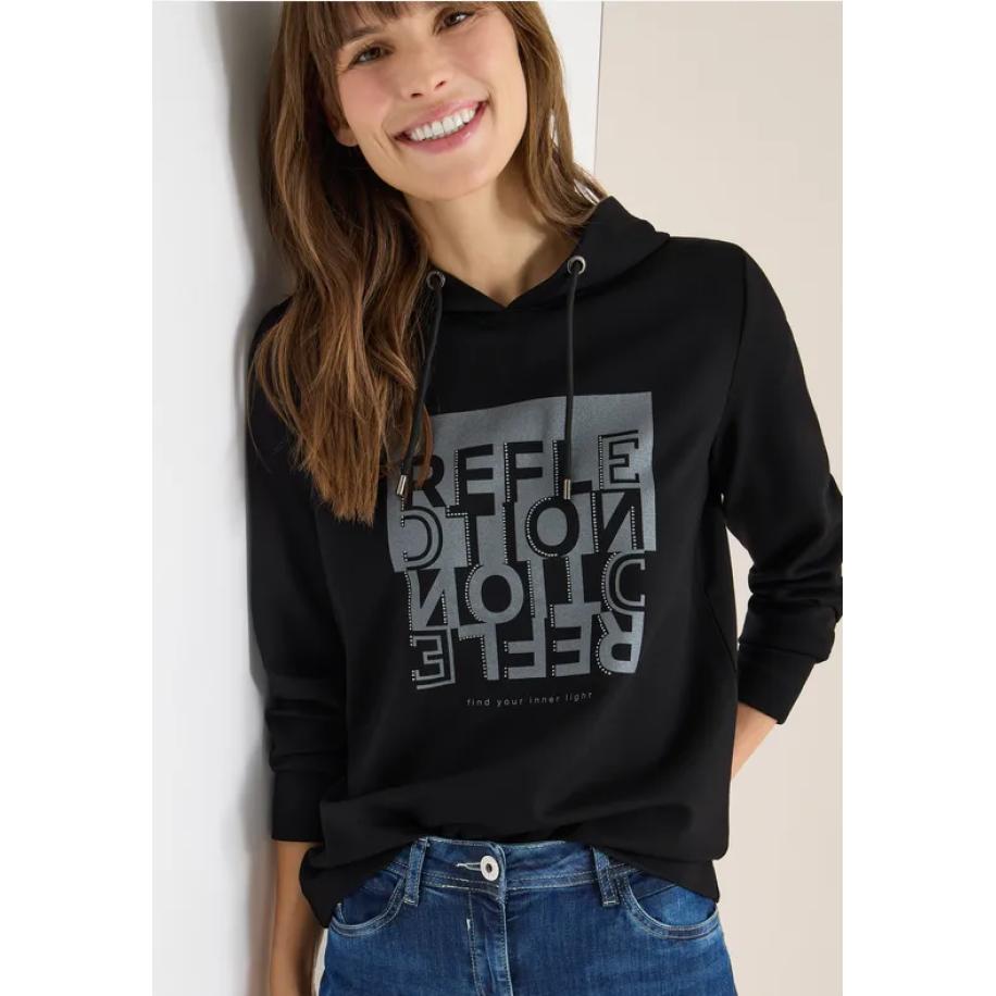CECIL Hoodie shirt met folieprint Zwart