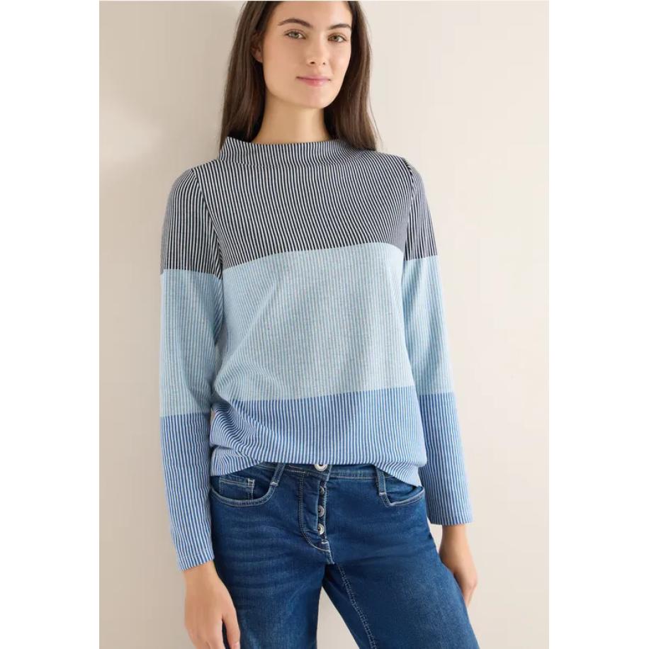 CECIL Colorblock jacquard shirt Blauw