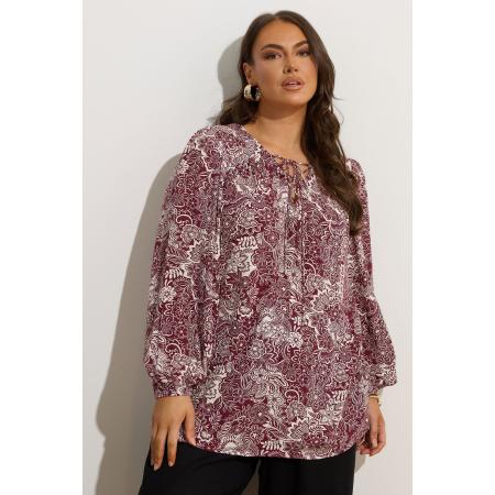 Yours Curve Bruine Paisley Print Blouse Met Lattice En Strik Aan De Voorkant Size 66-68