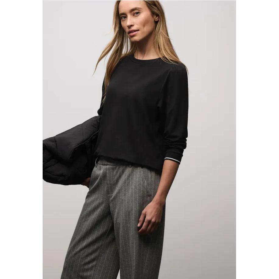 Street One Zacht Shirt met geribde details Zwart