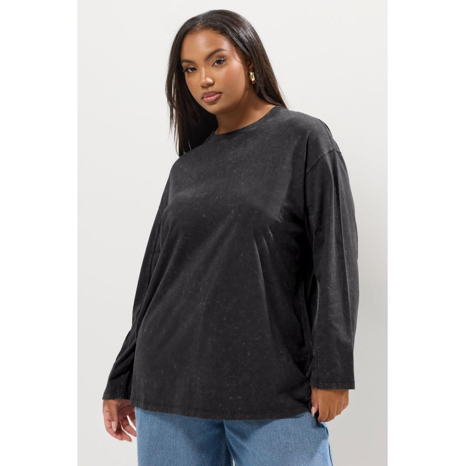 Yours Grijze Acid Wash Skatertop Met Naaddetailsize 66-68 Zwart