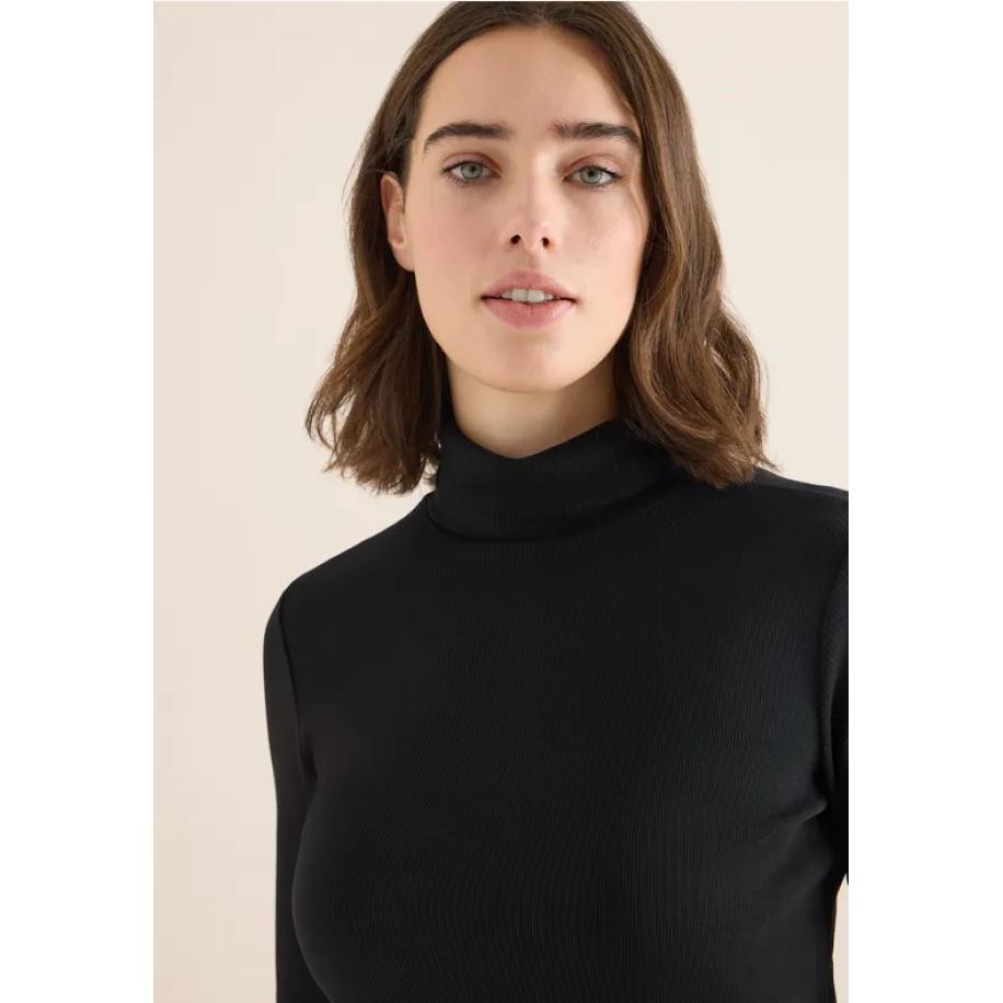 CECIL Shirt met lange mouwen en geribde textuur Zwart