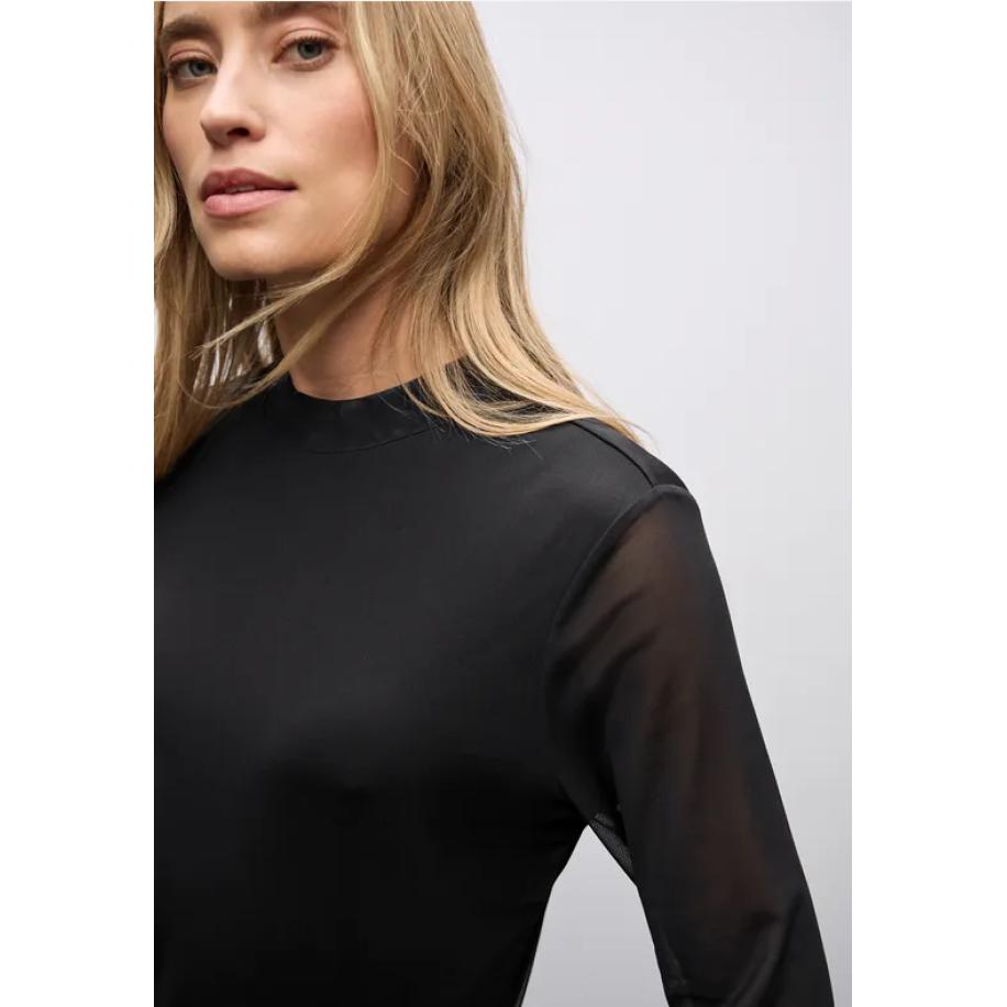 Street One Shirt met col van mesh Zwart