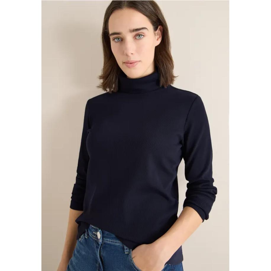 CECIL Shirt met lange mouwen en geribde textuur Blauw