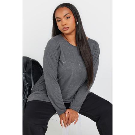 Yours Top Van Katoen Met Lange Mouwen In Grijze Acid Wash Size 66-68