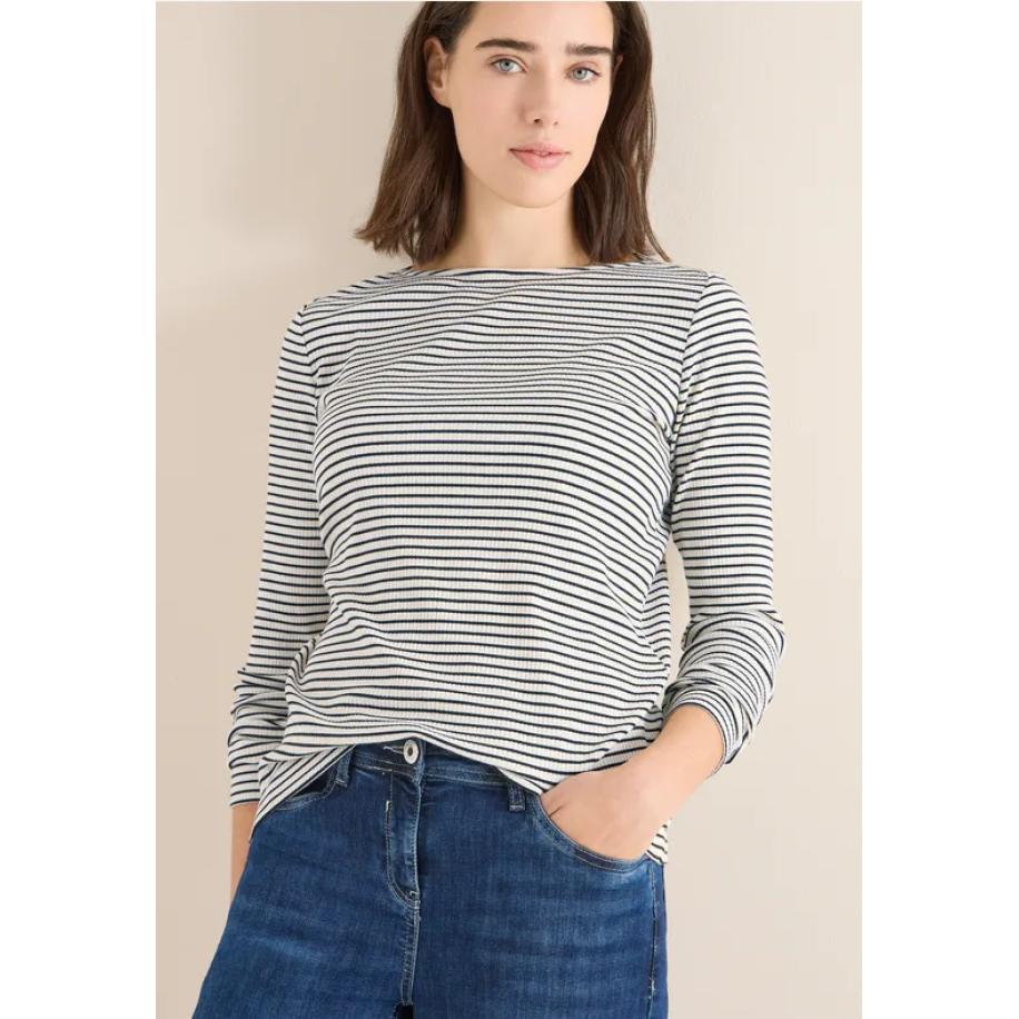 CECIL Gestreept shirt met lange mouwen - Wit