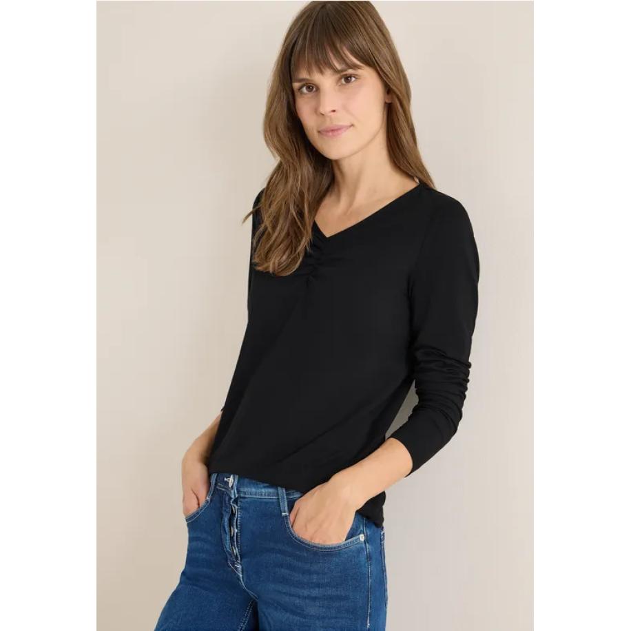 CECIL Basic shirt met rimpels Zwart