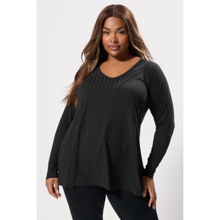 Yours Curve Zwart Geribbeld Swing Tshirt Size 66-68