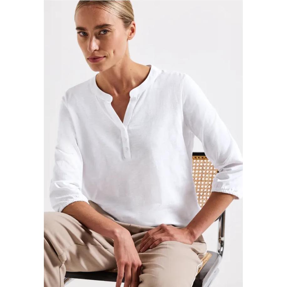 Street One Shirt met gespleten hals Wit