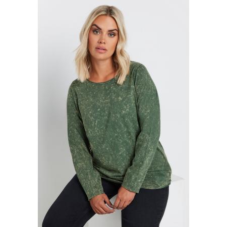Yours Top Van Katoen Met Lange Mouwen In Groene Acid Wash Size 66-68