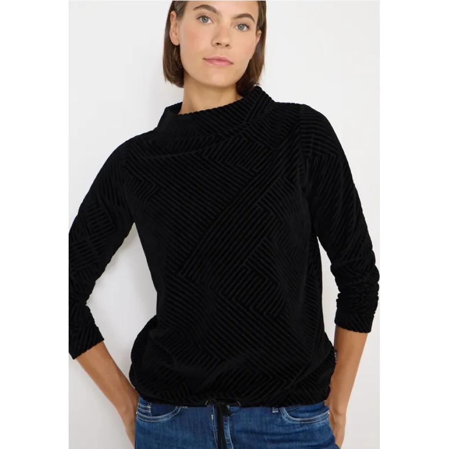 CECIL Shirt met structuur en trechtervormige hals Zwart