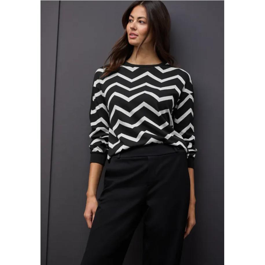 Street One Shirt met galonstrepen Zwart