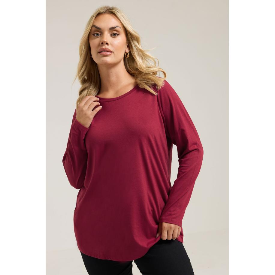 Yours Curve Rood Tshirt Met Lange Mouwen Size 66-68 Rood