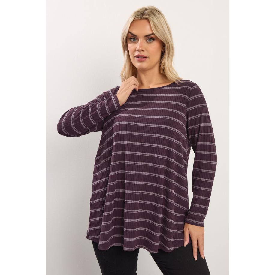 Yours Plus Size Purple & Cream Striped Swing Top Size 66-68 Paars