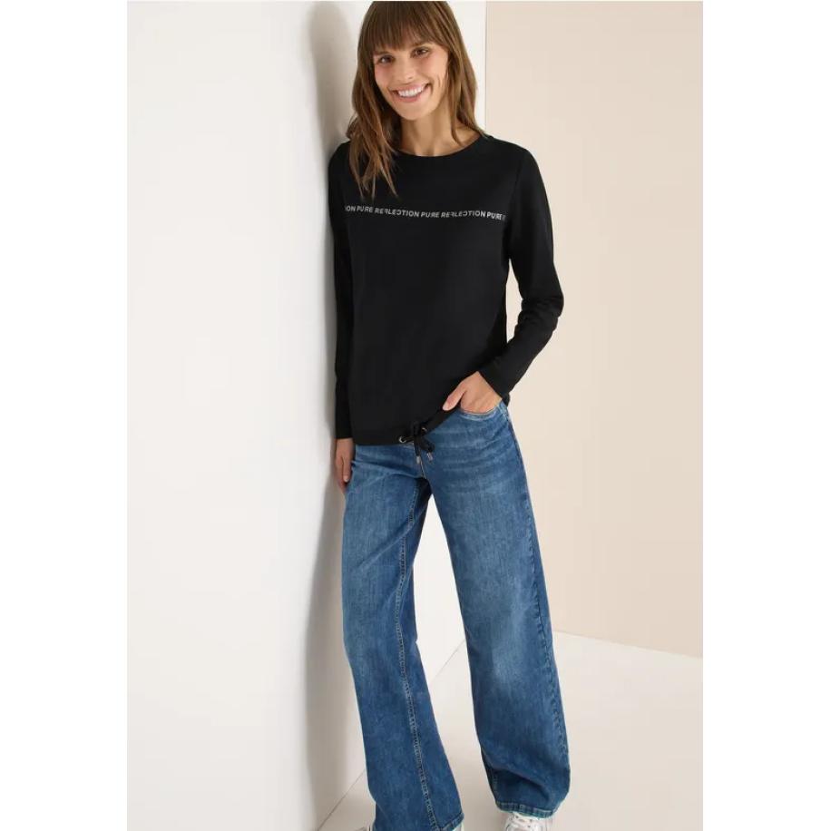 CECIL Shirt met lange mouwen en tekst Zwart