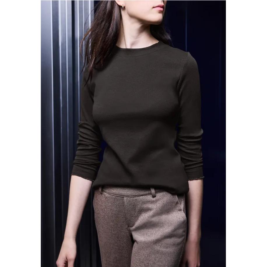 Street One Geribd shirt met ronde hals Bruin