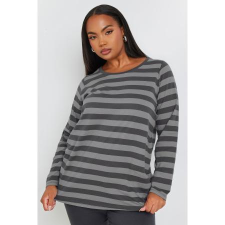 Yours Gestreepte Top Van Katoen Met Lange Mouwen In Grijs Size 66-68