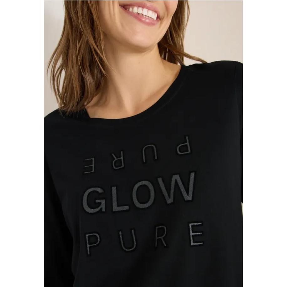 CECIL Shirt met glitter tekst Zwart