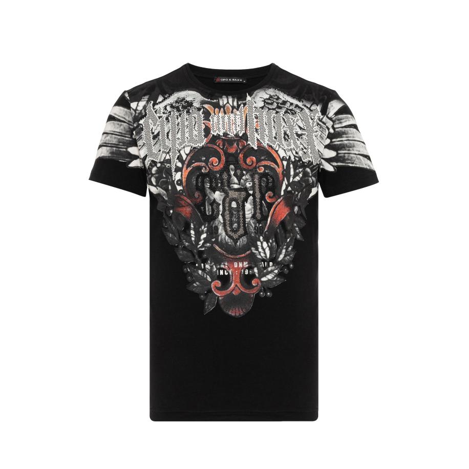 Cipo & Baxx CIPO & BAXX Shirt grijs / rood / zwart -
