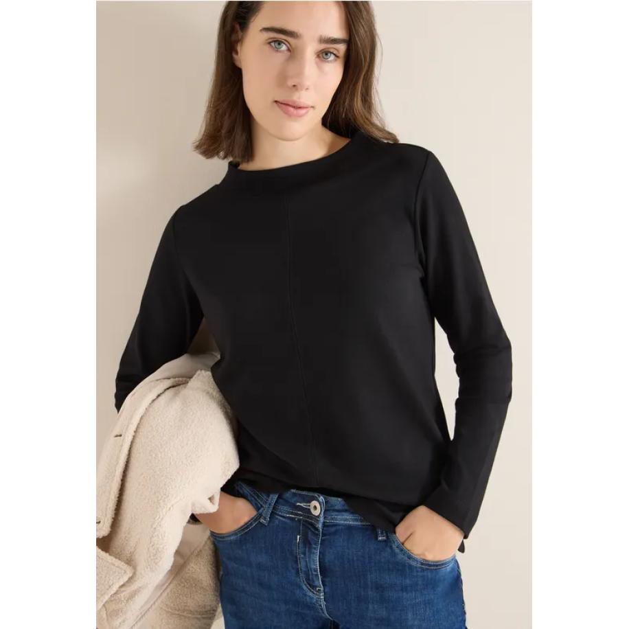 CECIL Shirt met trechtervormige hals in effen kleur Zwart