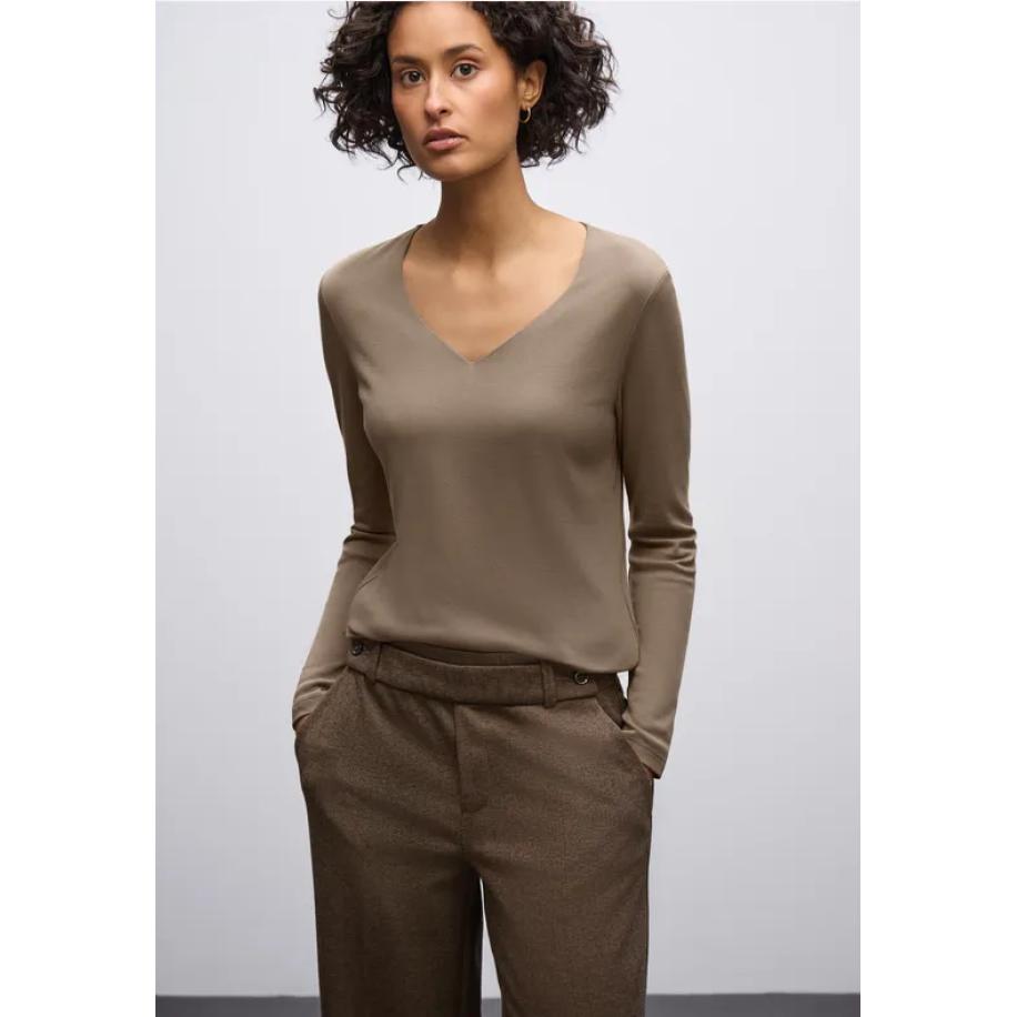 Street One Shirt met hartvormige halslijn - Bruin