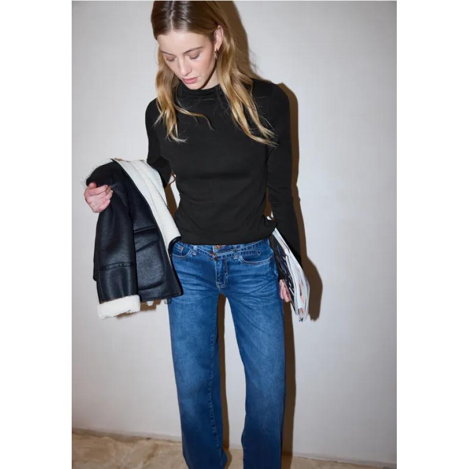 Street One Basic col shirt Zwart