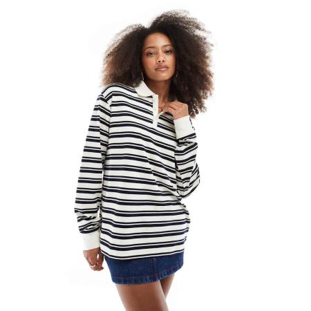 Stradivarius STR Oversized polo met strepen in zwart en wit-Veelkleurig