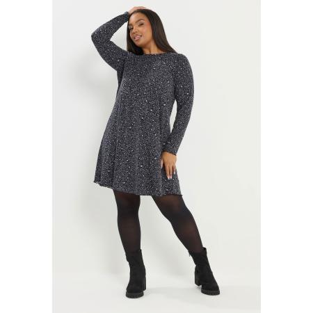 Yours Grijze Geribbelde Tuniek Met Luipaardprint Size 66-68