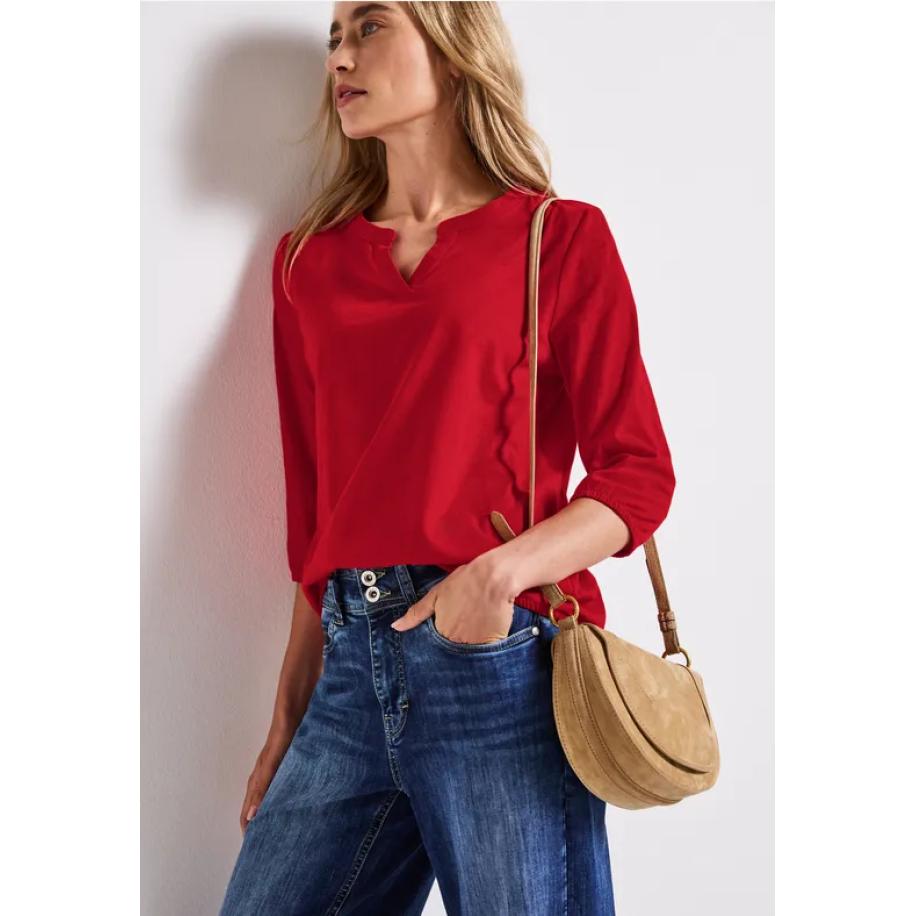 Street One Shirt van jersey met gespleten hals Rood