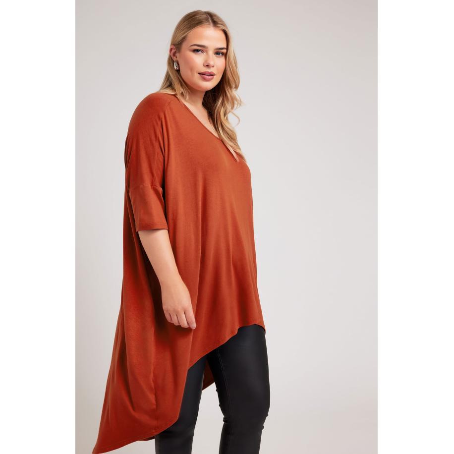 Yours London Tuniek Met Lange Achterkant En Vleermuismouwen In Bruin Size 58-60 Bruin