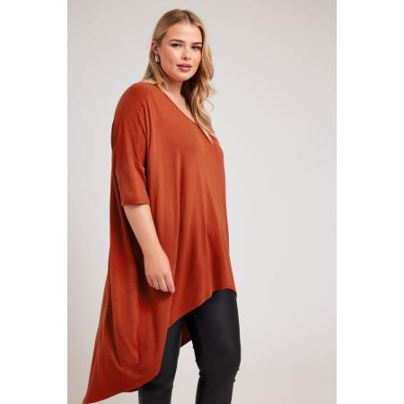 Yours London Tuniek Met Lange Achterkant En Vleermuismouwen In Bruin Size 58-60