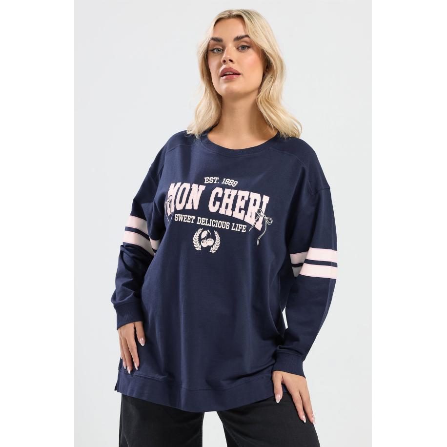 Yours Plus Size Navy Blue 'Mon Cheri' Heavyweight Top Size 66-68 Blauw
